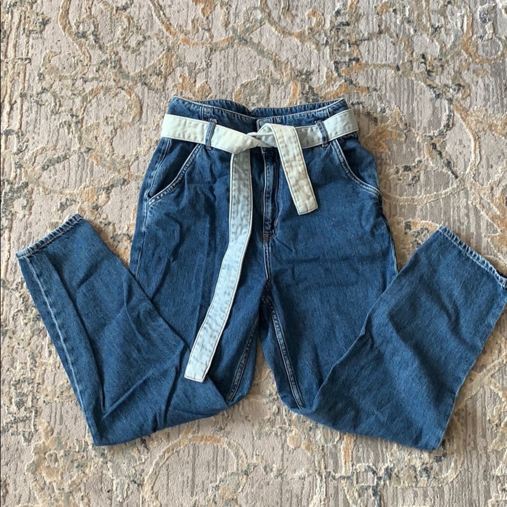 H&M High Waisted DIY Bleached Belt Mom Jeans